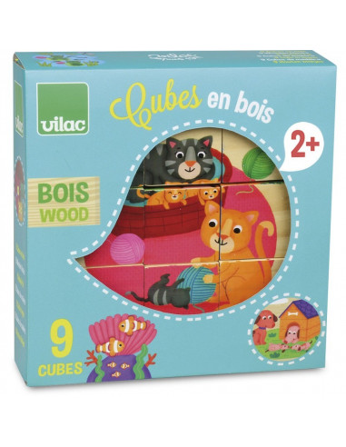 Acheter 9 cubes en bois animaux Vilac