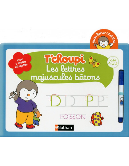 Livre ardoise tchoupi les lettres  majuscules batons des 4 a