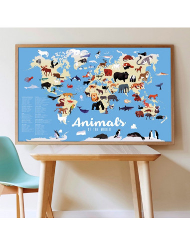 POSTER EN STICKERS ANIMAUX DU MONDE