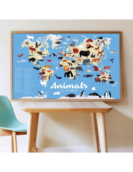 POSTER EN STICKERS ANIMAUX DU MONDE