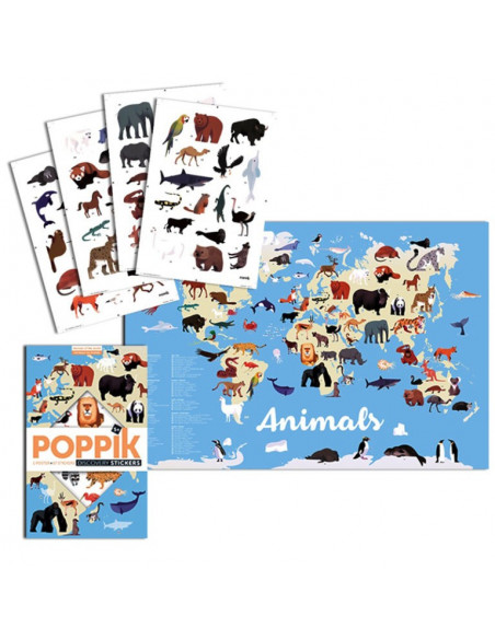 POSTER EN STICKERS ANIMAUX DU MONDE
