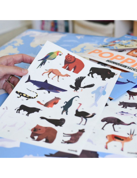 POSTER EN STICKERS ANIMAUX DU MONDE