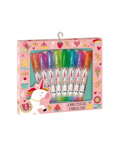 8 mini stylos gels licorne