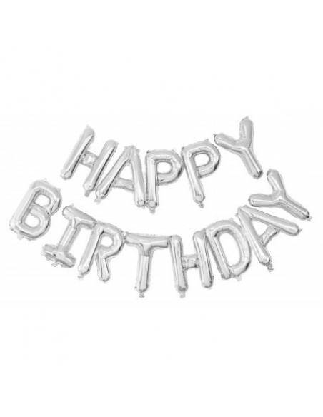 Ballon mylar happy birthday argent
