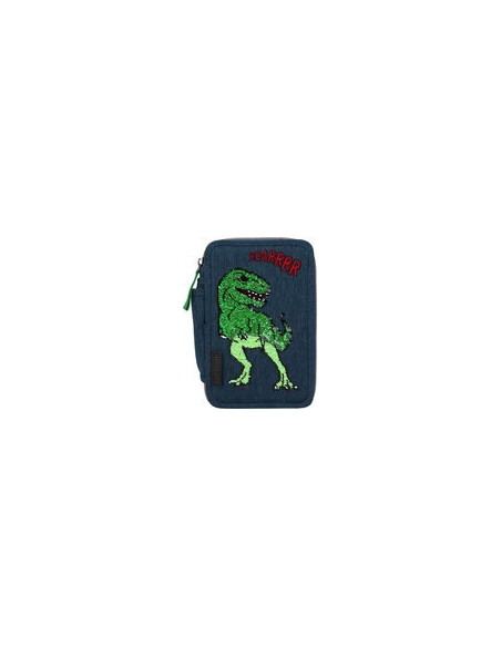 Dino World trousse 3 niveaux paillettes