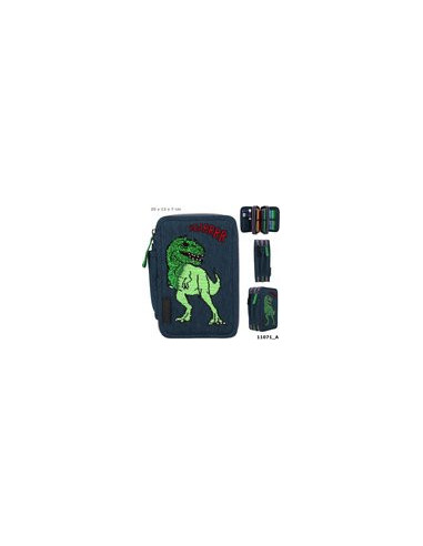 Dino World trousse 3 niveaux paillettes