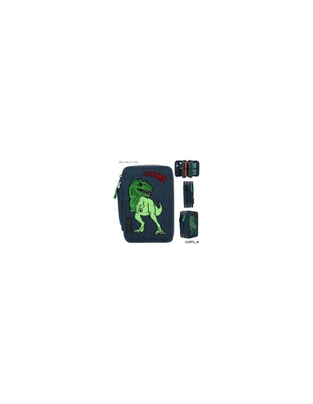 Dino World trousse 3 niveaux paillettes