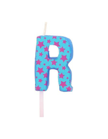 Bougie anniversaire lettre r bleu