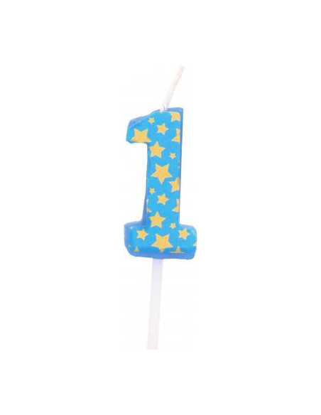 Bougie anniversaire chiffre 1 bleu