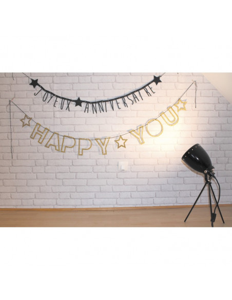 Guirlande lettres noires et or joyeux anniversaire 1.60m