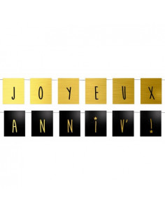 Guirlandes x2 joyeux anniv noir or 1.20m