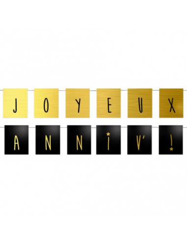 Guirlandes x2 joyeux anniv noir or 1.20m