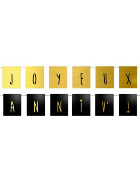 Guirlandes x2 joyeux anniv noir or 1.20m