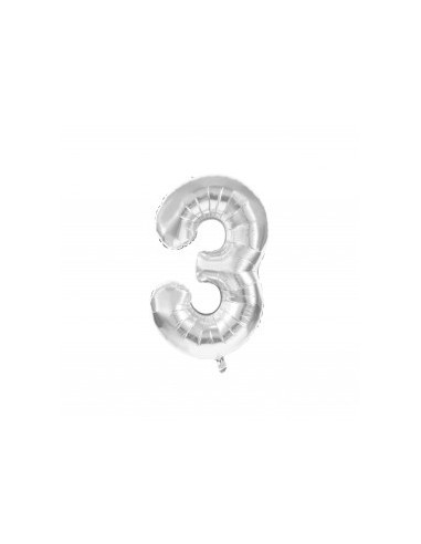 BALLON MYLAR CHIFFRE 3 ARGENT 36CM