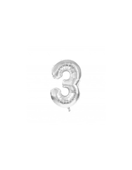 BALLON MYLAR CHIFFRE 3 ARGENT 36CM