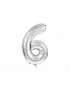 BALLON MYLAR CHIFFRE 6 ARGENT 36CM