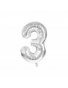 Ballon mylar chiffre 3 argent 86cm