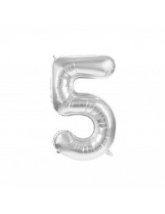 Ballon mylar chiffre 5 argent 86cm