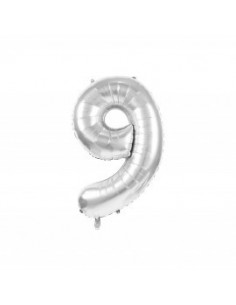BALLON MYLAR CHIFFRE 9 ARGENT 86CM