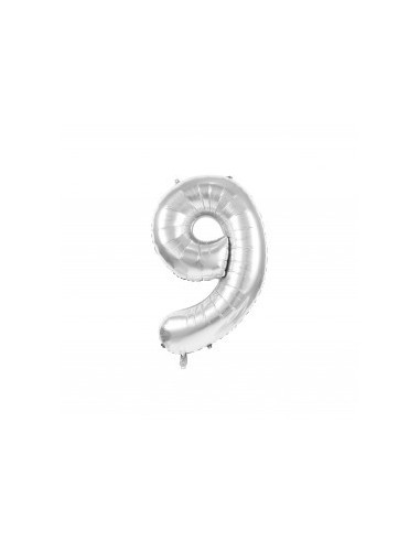 BALLON MYLAR CHIFFRE 9 ARGENT 86CM