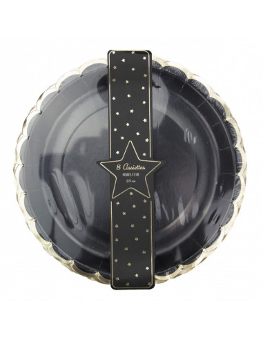 ASSIETTES FESTONNEES 23CM NOIRES ET OR X 8