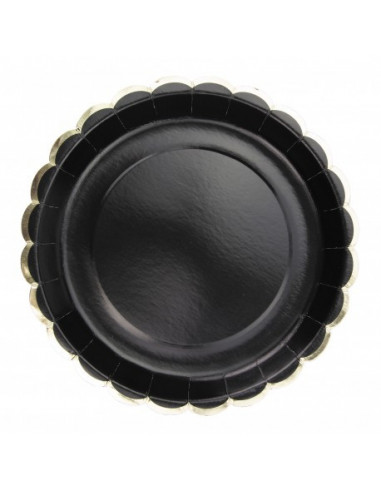 ASSIETTES FESTONNEES 23CM NOIRES ET OR X 8