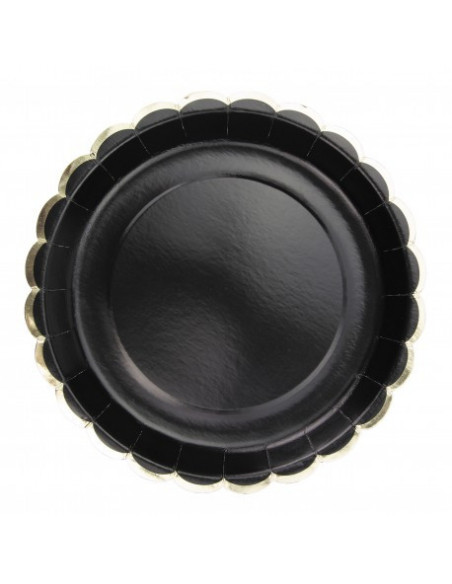 ASSIETTES FESTONNEES 23CM NOIRES ET OR X 8