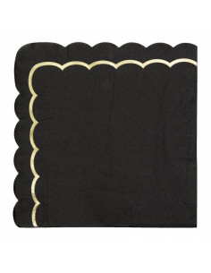 Serviettes festonnees 33x33cm noires et or x 16