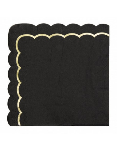 Serviettes festonnees 33x33cm noires et or x 16
