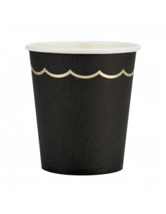 GOBELETS FESTONNES 200ML NOIRS ET OR X 8
