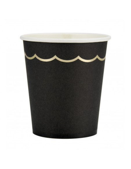 GOBELETS FESTONNES 200ML NOIRS ET OR X 8