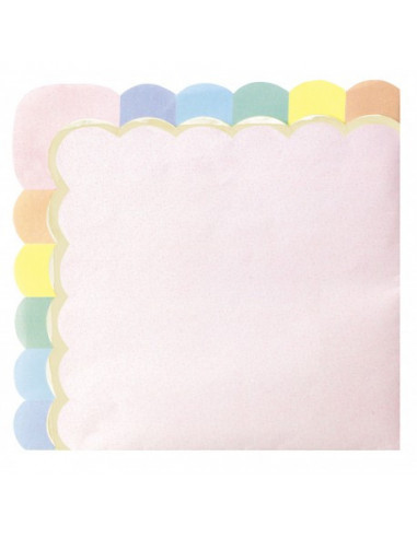 SERVIETTES FESTONNEES 33X33CM ROSE PASTEL X 16