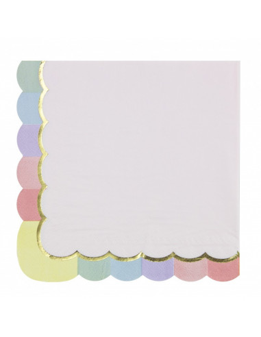 SERVIETTES FESTONNEES 33X33CM ROSE PASTEL X 16