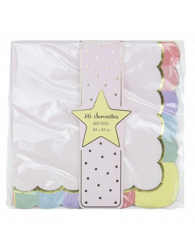 SERVIETTES FESTONNEES 33X33CM ROSE PASTEL X 16