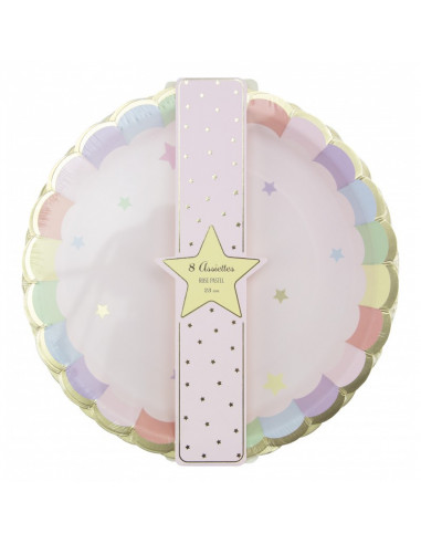 ASSIETTES FESTONNEES 23CM ROSE PASTEL X 8