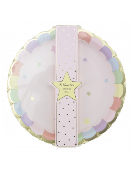 ASSIETTES FESTONNEES 23CM ROSE PASTEL X 8