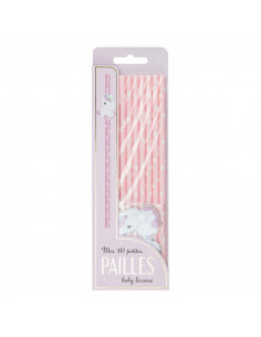 Set de 10 pailles rose baby licorne 2