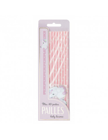 Set de 10 pailles rose baby licorne