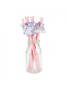 Set de 10 pailles rose baby licorne