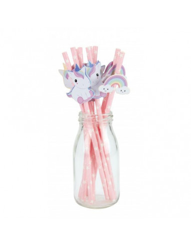 Set de 10 pailles rose baby licorne