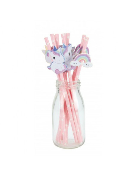 Set de 10 pailles rose baby licorne