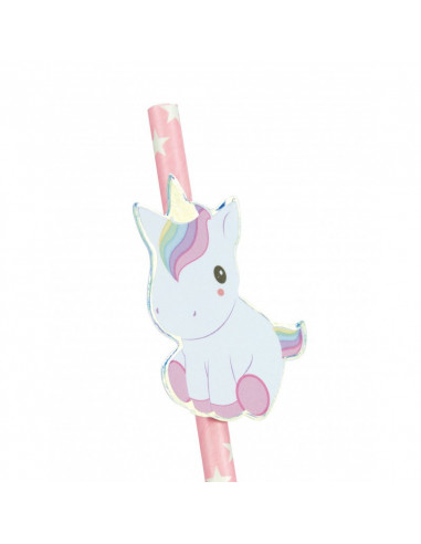 Set de 10 pailles rose baby licorne