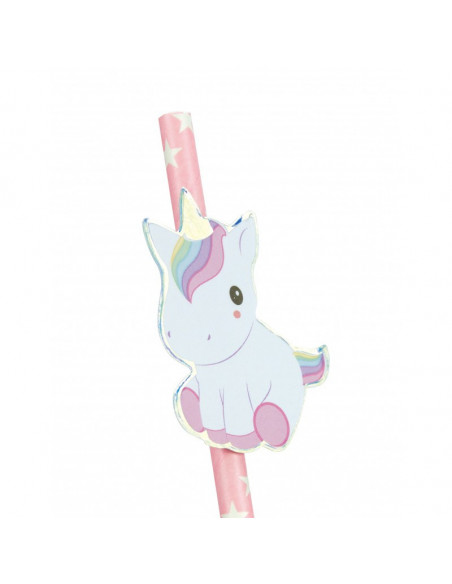 Set de 10 pailles rose baby licorne
