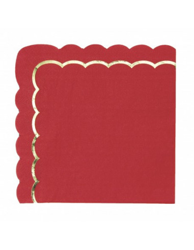 SERVIETTES FESTONNEES 33X33CM ROUGE VINTAGE X 16