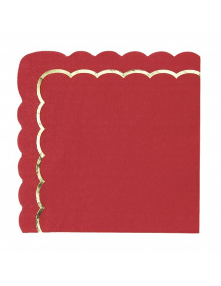 SERVIETTES FESTONNEES 33X33CM ROUGE VINTAGE X 16