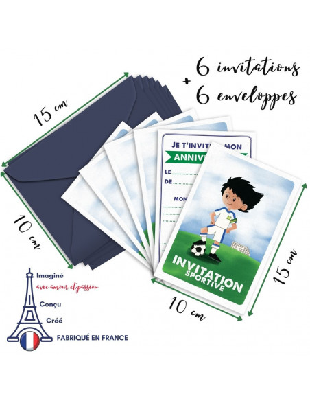 Pack 6 cartes invitation footballeur