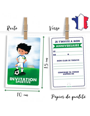 Pack 6 cartes invitation footballeur