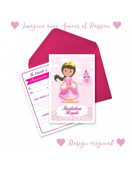 Pack 6 cartes invitation princesse rose