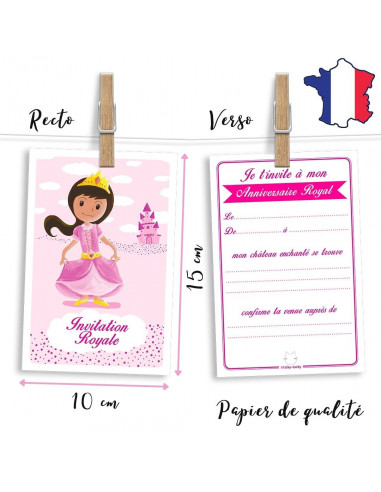 Pack 6 cartes invitation princesse rose