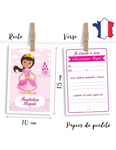 Pack 6 cartes invitation princesse rose